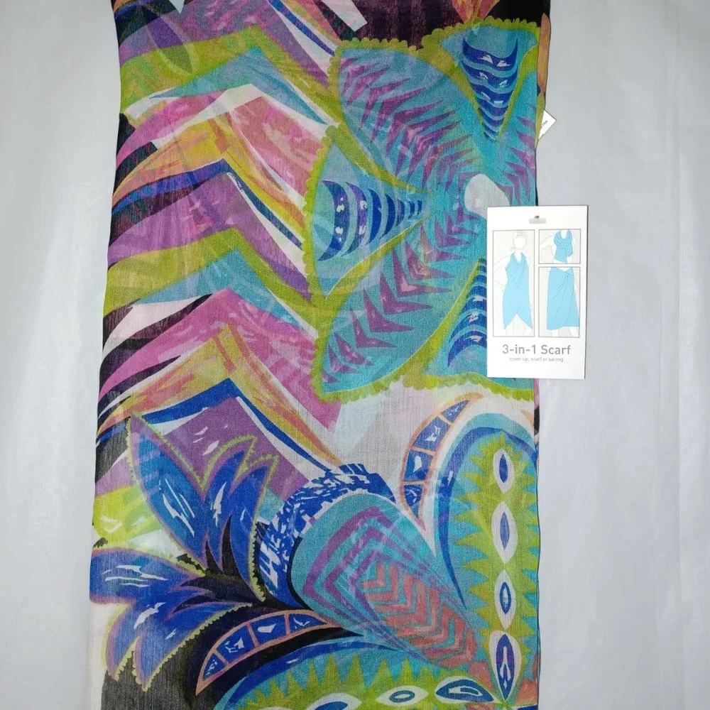 CAPELLI NEW YORK TROPICAL PRINT 3- IN- 1 (SCARF - COVERUP - SARONG) - Picture 5 of 5